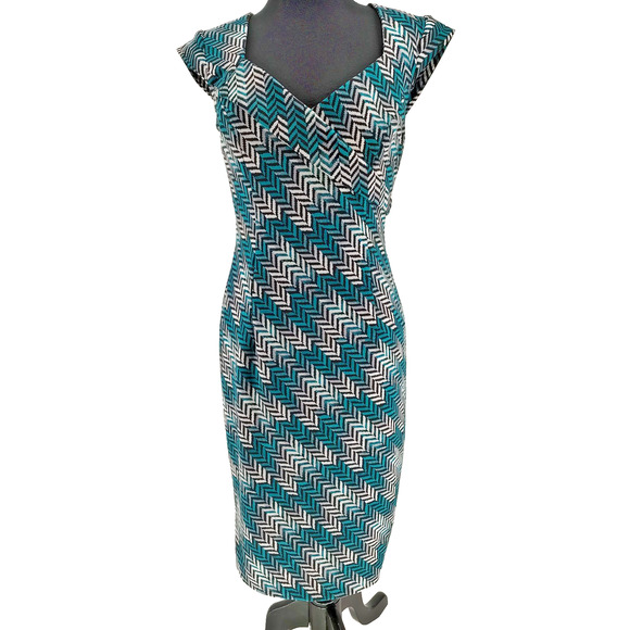 White House Black Market Dresses & Skirts - White House Black Market Turquoise Herringbone Sheath Dress SZ. 8 Back Zip Lined